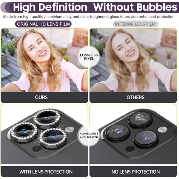 Til iPhone 15 Pro / 15 Pro Max Lens Glitter Black