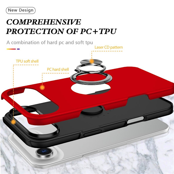 Til iPhone Air Finger Ring Kickstand Hybrid Taske Red