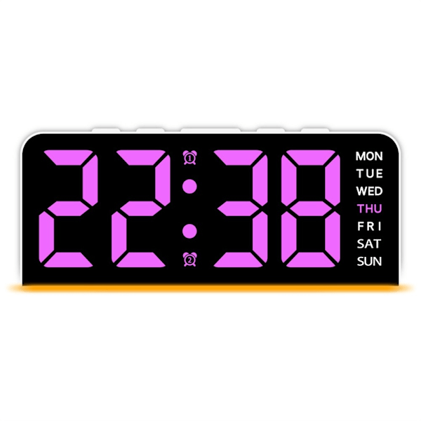 LED-klocka Digital Väckarklocka Stor Display Datum Temperatur Väckarklocka - Vit / Rosa Ljus Rosa