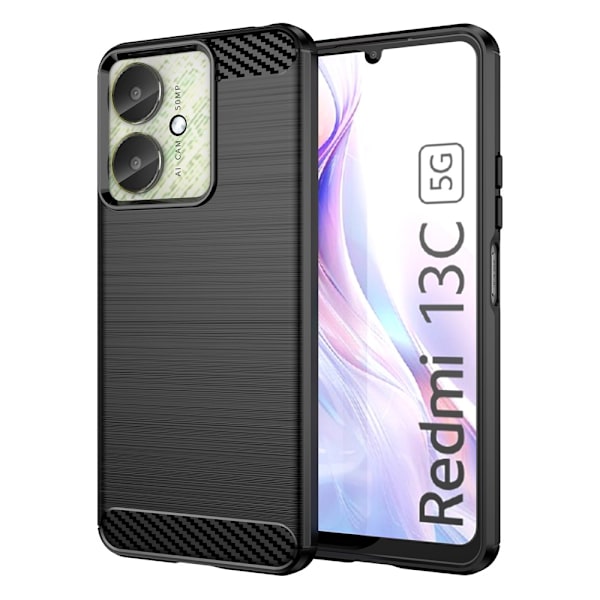 Til Xiaomi Redmi 13C Carbon fiber tekstur Cover Back - Sort Black