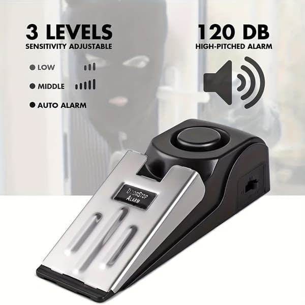 Smart dørstopper 120dB tyverialarm til beskyttelse af hotel hjemmekontor Black