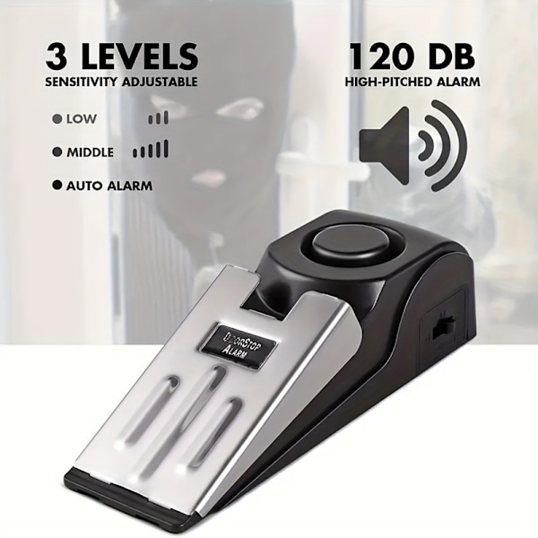 Smart dørstopper 120dB tyverisikringsalarm for hotellbeskyttelse på hjemmekontoret Black