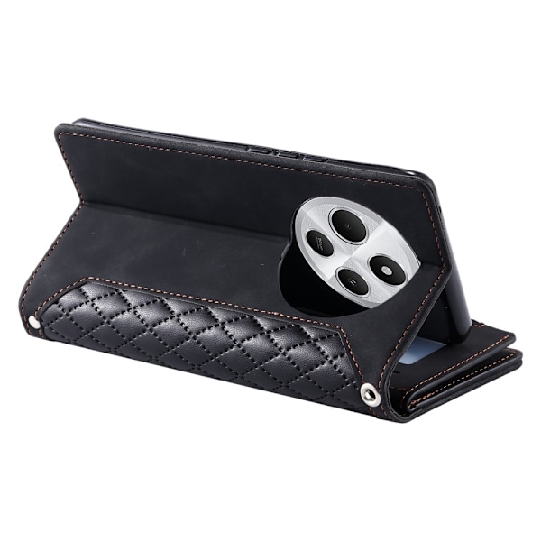 För Xiaomi Redmi 14C Zipper Wallet Case Rhombus Stitching Line Telefonfodral Svart