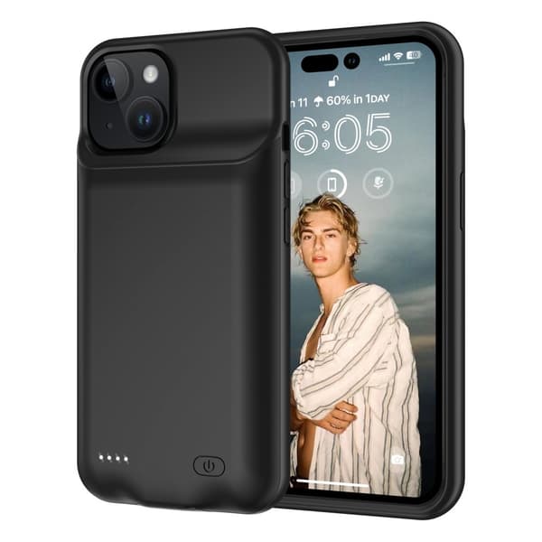 Uppladdningsbart Batteri Fodral Skal för iPhone 15 7000mAh Svart