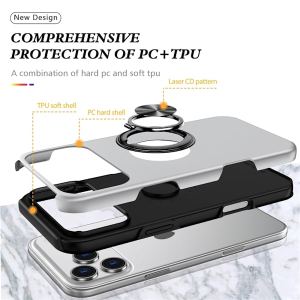 For iPhone 17 Pro Hybrid-deksel med Fingerring Silver