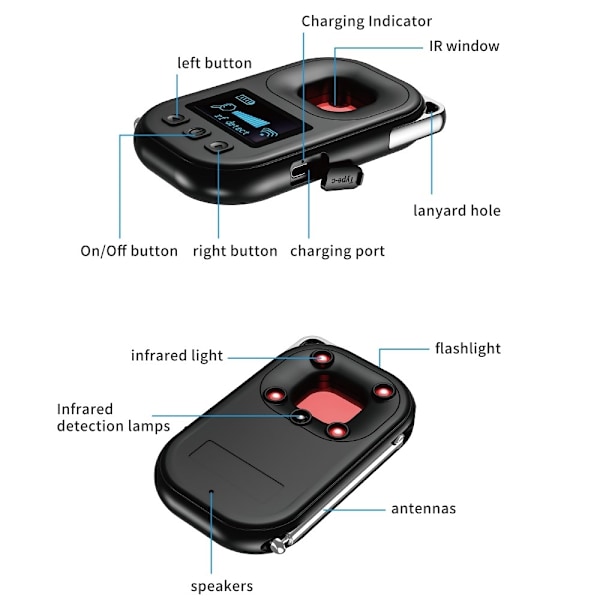 T30 skjult kameradetektor Magnetisk GPS-avlyttingsdetektor Infrarød kameraføker Black