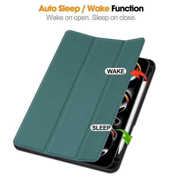 Til iPad Pro 11 (2024) Etui Tre - fold Stativ Tablet Cover med Pen Holder Green