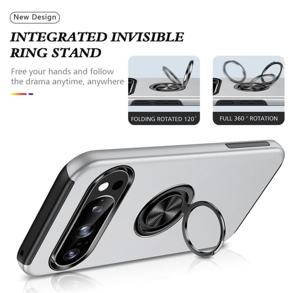 Google Pixel 10 Pro / Pixel 10 Skalsormenrengasjalustan hybridikotelo - Silver Silver