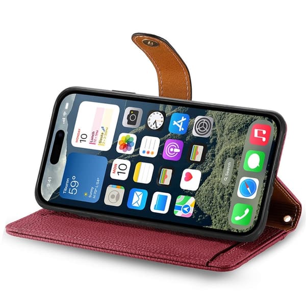 For iPhone 17 Deksel RFID-blokkering Glidelåslomme Lommebokdeksel med Stropp Red