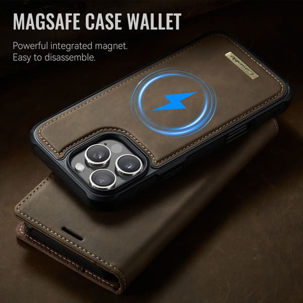 CASEME Til iPhone 16 Pro Lommebokdeksel Magnetisk Avtakbar RFID Beskyttelse - Coffee Brown