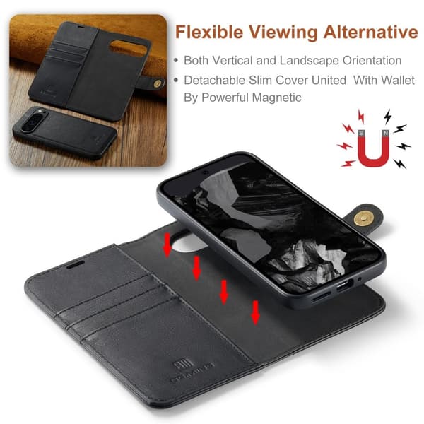 DG.MING Google Pixel 9 Pro XL Irrotettava 2 - in - 1 - lompakkokansi Black