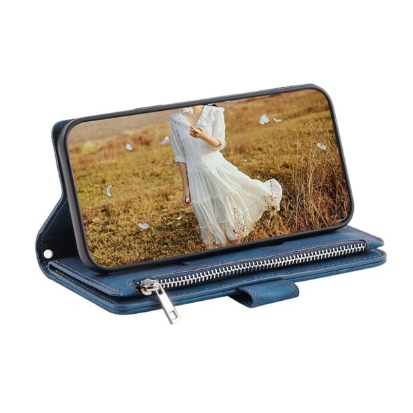 Google Pixel 10 Pro / 10 / 9 Pro / 9 Zipper Wallet Case Rhombus Stitching Line Puhelinsuojus Blue