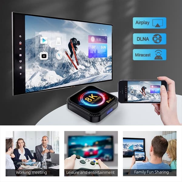 RK3528 TV-boksi 4+32 Gt Android 8K Ultra HD, 5G Wi-Fi, Bluetooth, mediasoitin Black