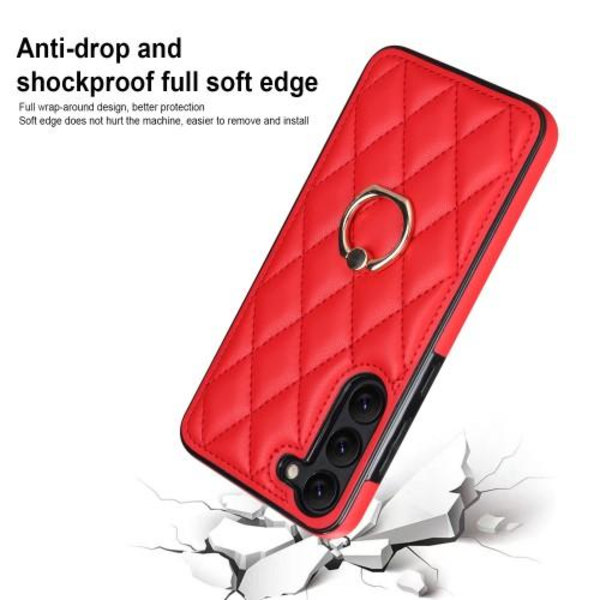Samsung Galaxy S23 Rhombus Grid Mønsterveske Fingerring - Rød Red