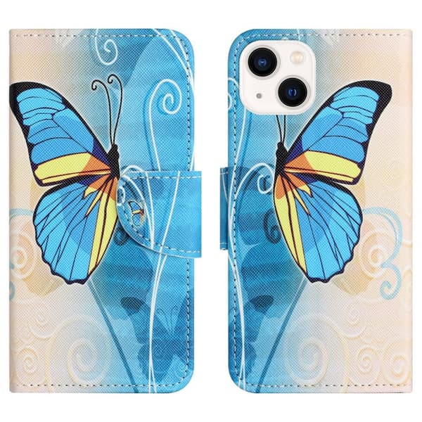 Pengesekk-Stativveske for iPhone 15 Plus - Butterfly Blue