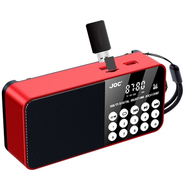 6128BT digital radio med LED-display, nødlys, Bluetooth-støtte og TF-kortleser. Red