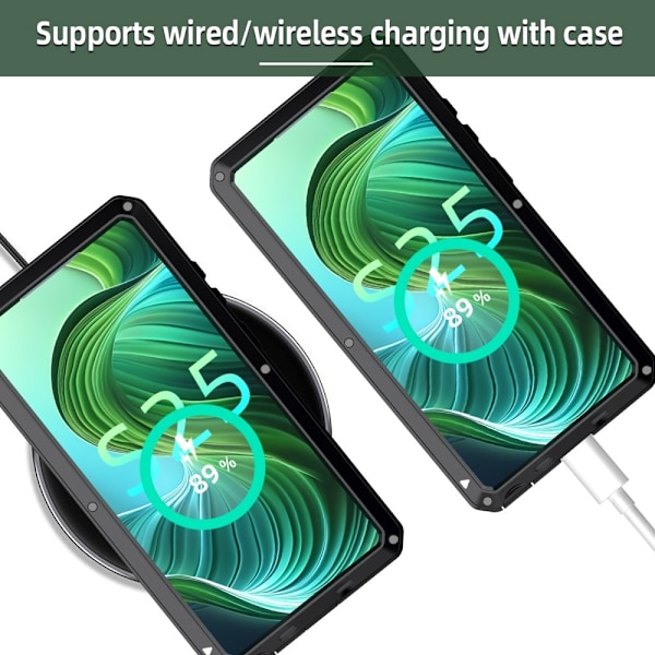 Samsung Galaxy S25 Ultra Heavy Duty Silikon + Metall Fodral Skal + Härdat Glas Svart