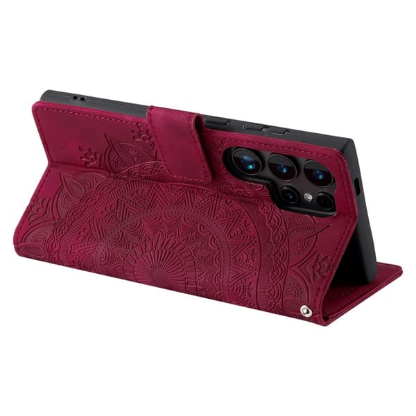 Til Samsung Galaxy S26 Ultra tegnebogscover Cover Shell Mandala Blomstermønster Red