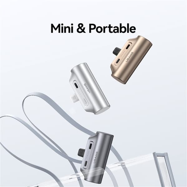 USAMS Mini Powerbank 3000mAh USB-C bærbar lader nødlader Silver