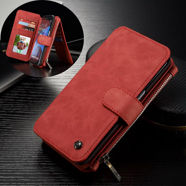 CASEME Samsung Galaxy S7 Edge Retro läder plånboksfodral Röd Red