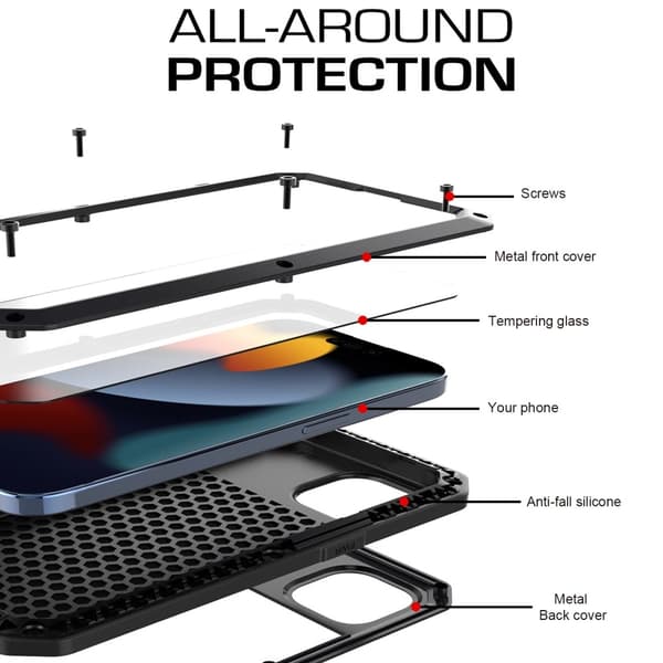 Heavy Duty Robust Hybrid Cover Shell + hærdet glas til iPhone 15 Black