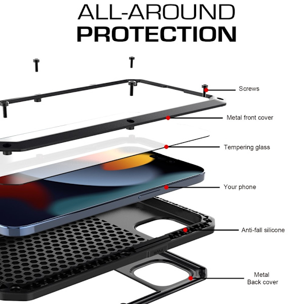 Heavy Duty Robust Hybrid-fodral Skal + härdat glas för iPhone 15 Svart