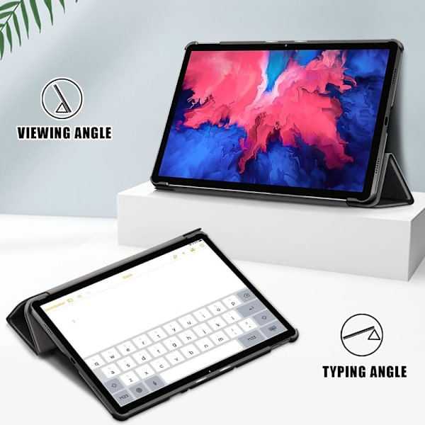 Trifoldet stativdæksel til Lenovo Tab P11 - Sort Black