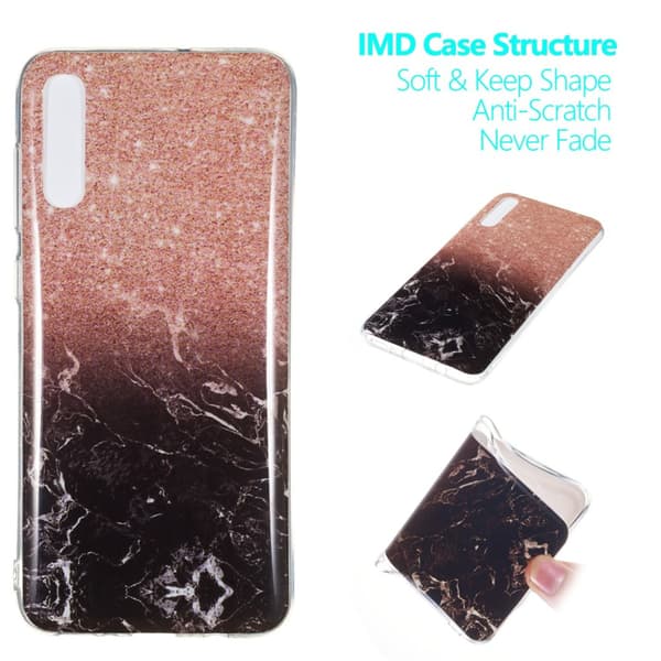 Marble Pattern IMD TPU Soft Back Suojakuori - Samsung Galaxy A70 - Style K Black