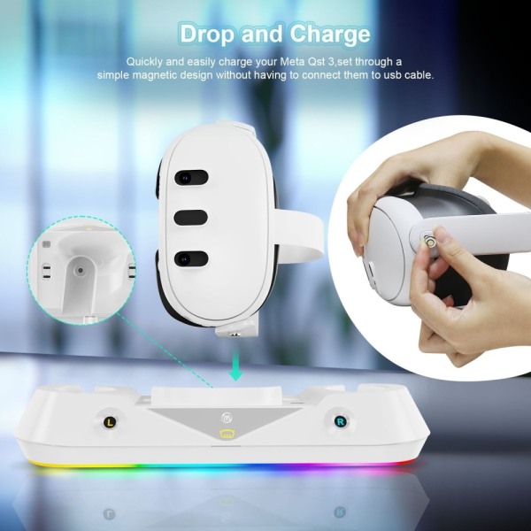 Oculus Meta Quest 3 VR Magnetisk Lading Dock Hodetelefon Stativ White
