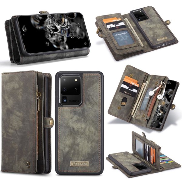 CASEME Samsung Galaxy S20 Ultra Retro läder plånboksfodral - Grå grå