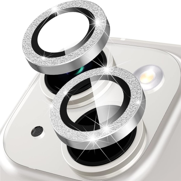 Kamera lins till iPhone 15 / 15 Plus Glitter Silver