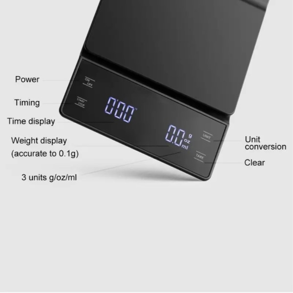 3KG digital LED coffee scale timer High precision kitchen scale Black