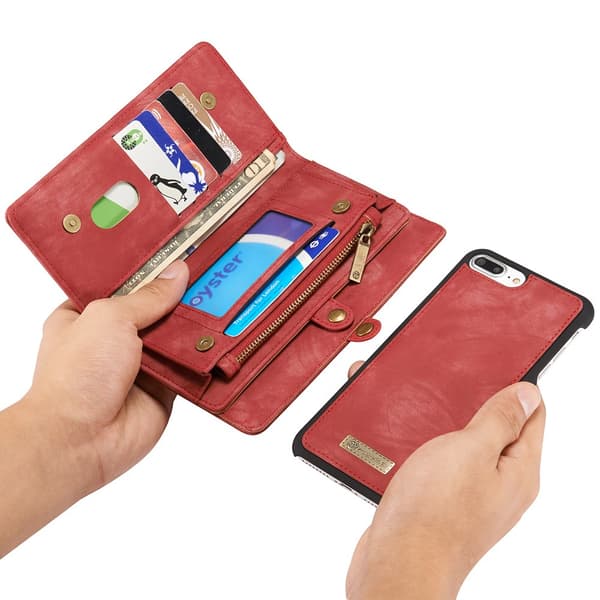 CASEME iPhone 7 Plus / 8 Plus Retro Split läder plånbokssuojakuori - Punainen Red