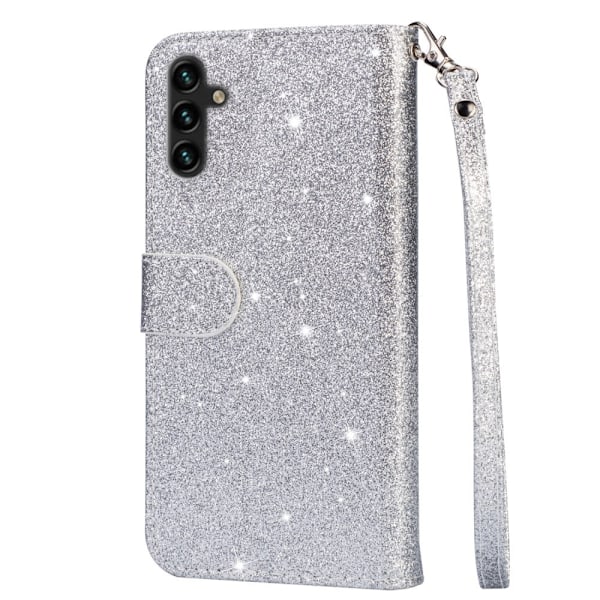 Samsung Galaxy A56 5G Taittuva Glitter-Suojakotelo Vetoketjutaskulla – Hopea Silver