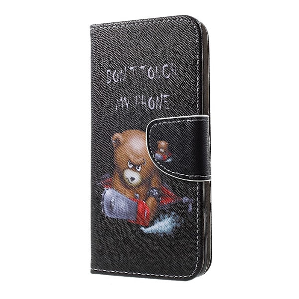 Ristikuvioitu Kuviollinen Lompakkokotelo Samsung Galaxy S10 - Angry Bear ja varoitussanat Black