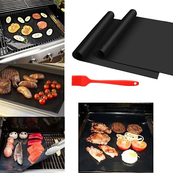 Grillmatta 6st Non-stick 33x40cm Mattor för Kol- och Elgrillar Svart