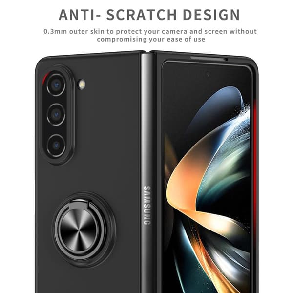 Til Samsung Galaxy Z Fold5 5G Dekseldeksel Ring Bilfeste - Svart Black
