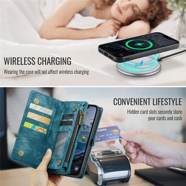iPhone 17e ja iPhone 16e CASEME 008 Irrotettava Lompakkokotelo Hihnalla Blue
