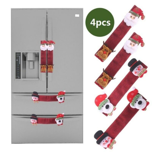 4PCS/Pack Christmas Linen Cloth Refrigerator Door Handle Protect Black