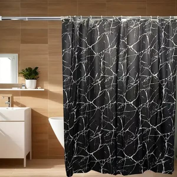 180 x 200 cm sort marmormønster badeværelsesdeler med meldugresistent bruseforhæng Black