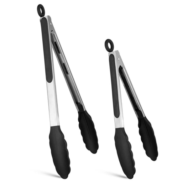 9 inch + 12 inch Kitchen Cooking Tongs for Salad / Pasta / Grilling / BBQ Black