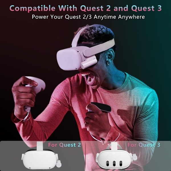 För Meta Quest 3 Quest 2 5000mAh 18W Snabbt Batteri Powerbank med LED-indikator Vit