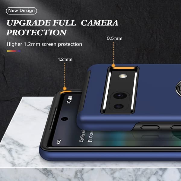 Til Google Pixel 8a Fingerring Kickstand Hybrid Taske - Blå Blue