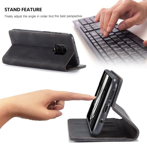 CASEME Retro lompakkokotelo Xiaomi Redmi Note 9 Prolle Black