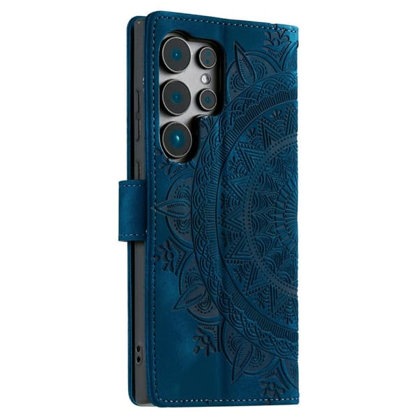 Til Samsung Galaxy S25 Ultra tegnebogscover Cover Shell Mandala Blomstermønster Blue