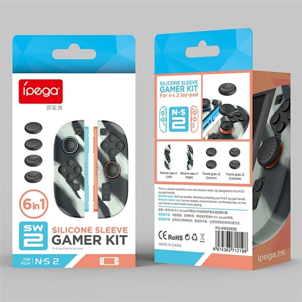 1 par kompatibel med Nintendo Switch 2 etuier med 4 hætter Sort-grå Grey