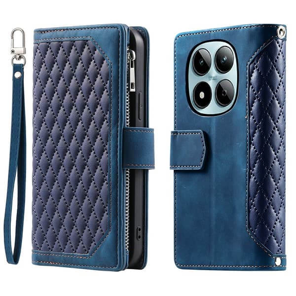 For Xiaomi Redmi Note 15 Pro 5G Zipper Wallet Case Rhombus Phone Cover Blue