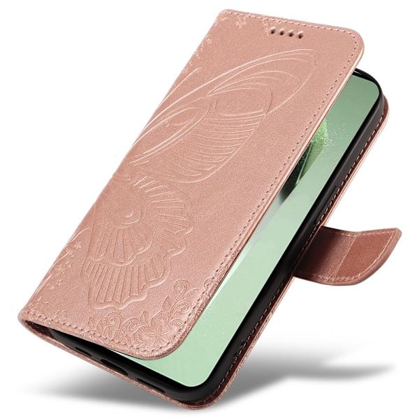 Til Samsung Galaxy S24 FE Etui Stand Tegnebog Etui Sommerfuglemønster Pink gold