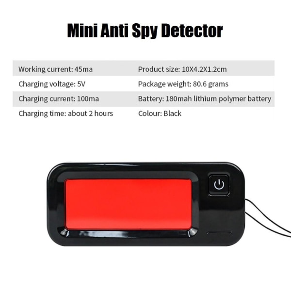 Bærbar Mini Anti-Spy Detector Spykamera Finder Bilhotel Trip Rej Black