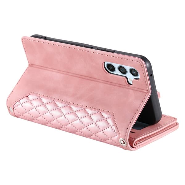 Til Samsung Galaxy S26 5G Zipper Wallet Case Rhombus Telefoncover Pink